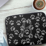 Random Cat Paw Print Pattern Laptop Sleeve<br><div class="desc">Random grey cat paw prints that have trampled over your initial. Sound familiar? My black cat walks over my laptop all the time and no matter how I ask her not to,  she ignores me.</div>