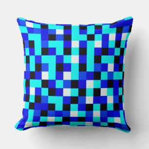 Random Chequered Pixel Art - Blue & White Cushion