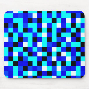 Random Chequered Pixel Art - Blue & White Mouse Pad