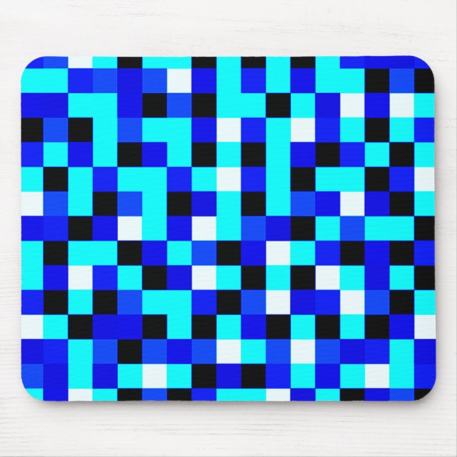 Random Chequered Pixel Art - Blue & White Mouse Pad (Front)