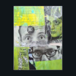 Random Collage of  Vintage Faces Green Yellow  Postcard<br><div class="desc">A woman is injured,  a man finds her,  a doctor looks at her this is the story of this mixed media collage made from images from a magazine from 1968.</div>