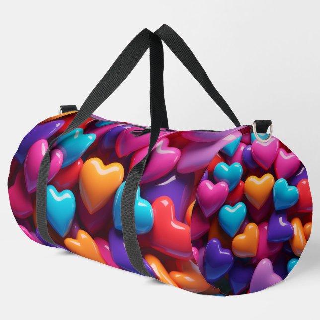 Random Coloured Candy Hearts Duffle Bag (Left Corner)