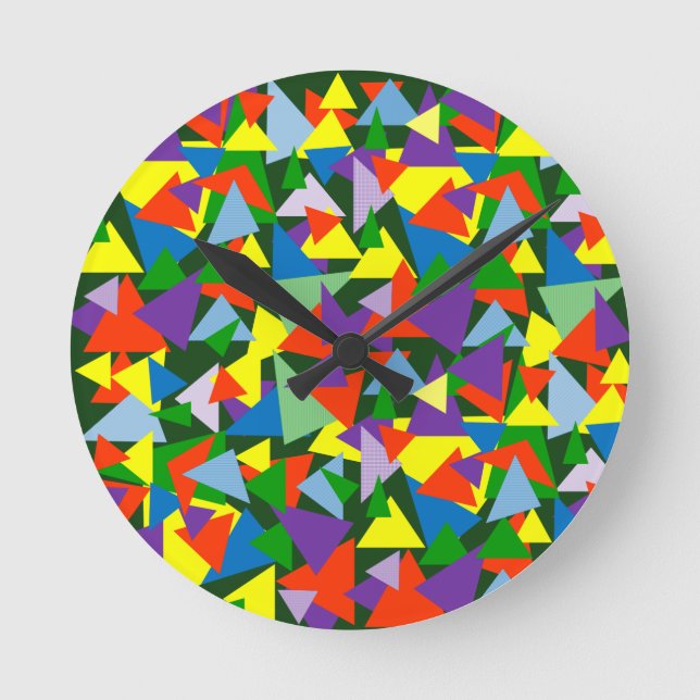 Random Colourful Triangles Round Clock (Front)