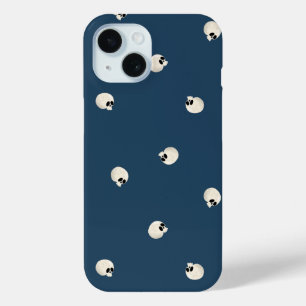 Random Cute Kawaii Skull Dots dark blue iPhone 15 Case
