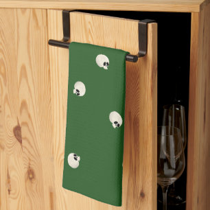 Random Cute Kawaii Skull Dots dark green Tea Towel