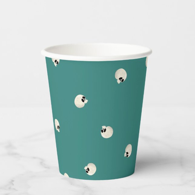 Random Cute Kawaii Skull Dots mid green Paper Cups (Front)