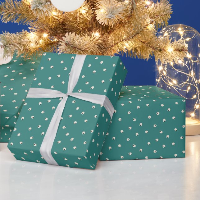 Random Cute Kawaii Skull Dots mid green Wrapping Paper (Holidays)