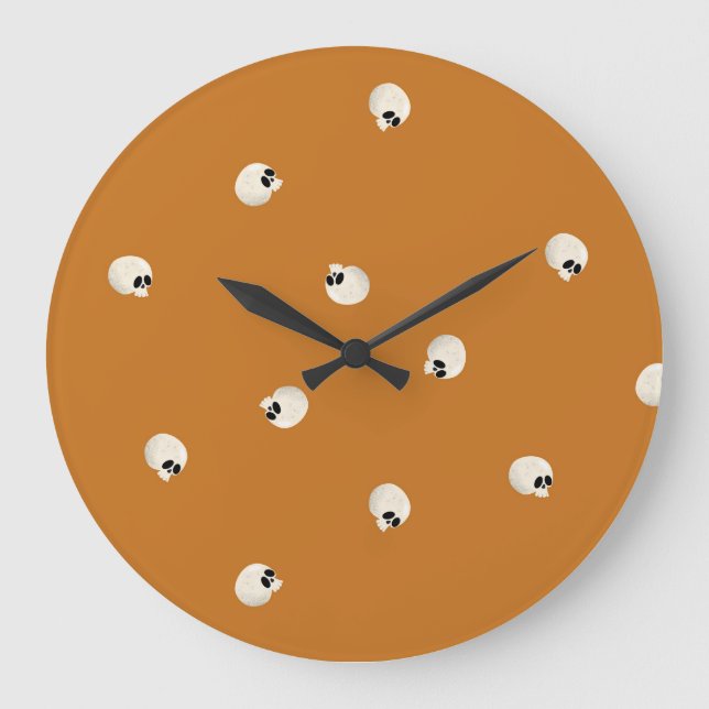 Random Cute Kawaii Skull Dots orange Large Clock (Front)