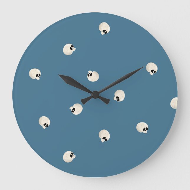 Random Cute Kawaii Skull Dots pale blue Large Clock (Front)