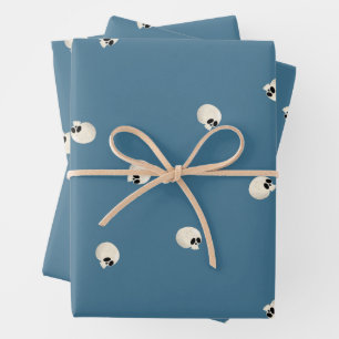 Random Cute Kawaii Skull Dots pale blue Wrapping Paper Sheet