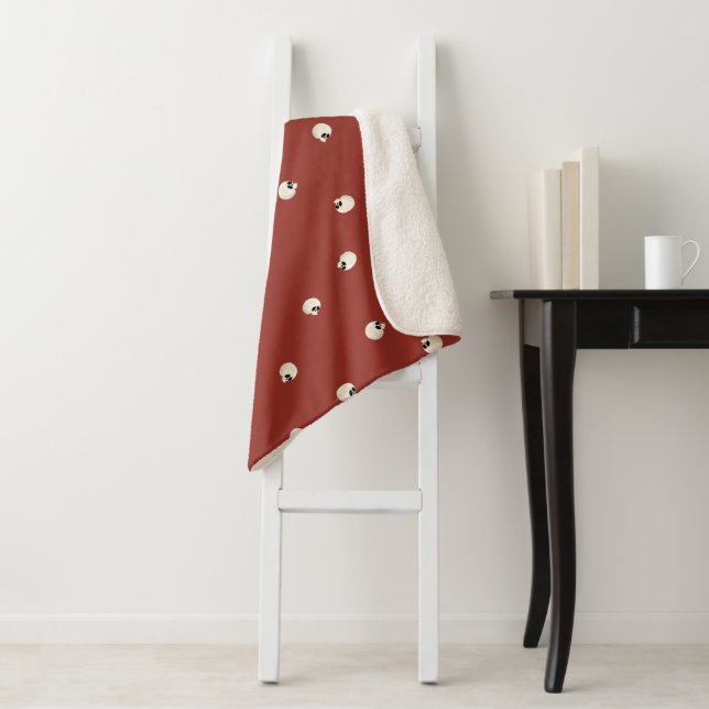 Random Cute Kawaii Skull Dots red Sherpa Blanket (In Situ)