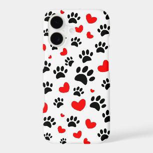 Random Dog Paw Prints And Red Hearts