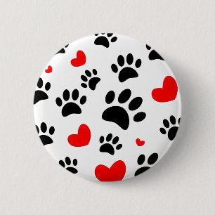 Random Dog Paw Prints And Red Hearts 6 Cm Round Badge