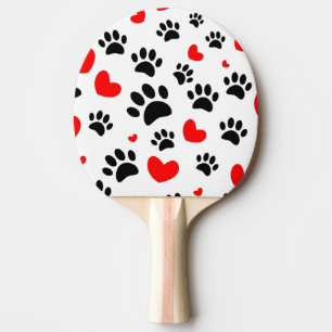 Random Dog Paw Prints And Red Hearts Ping Pong Paddle