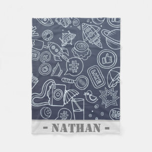 Random Doodles Dark Blue Personalised Fleece Blanket