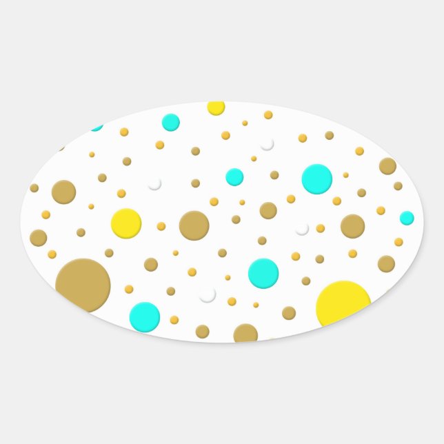 Random Dots Yellow Turqoise White Gold Oval Sticker (Front)