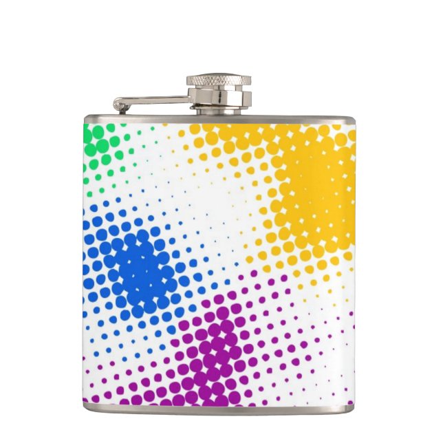 Random halftone colourful background hip flask (Front)