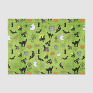 Random Halloween Iconic Pattern Green BG Tissue Paper