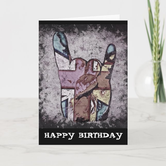 Random Horns Grunge Hard Rock Birthday Card (Front)