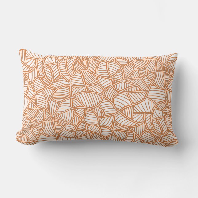 Random Leaf Mosaic Dark Orange Lumbar Cushion (Front)
