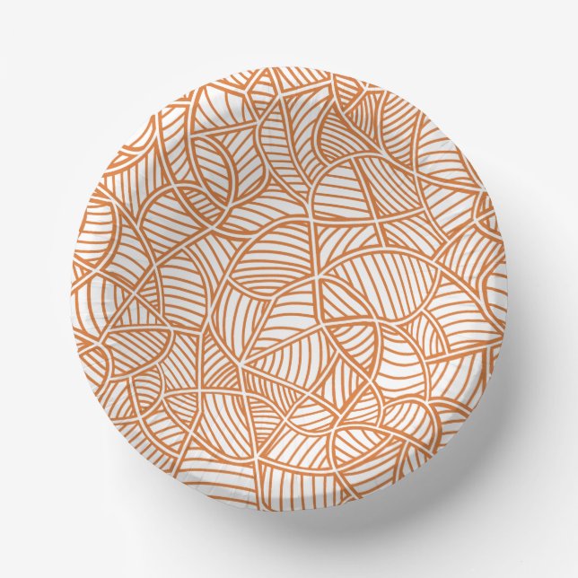 Random Leaf Mosaic Dark Orange Paper Plate (Front)