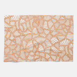 Random Leaf Mosaic Dark Orange Tea Towel