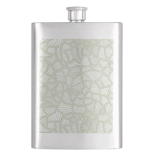 Random Leaf Mosaic Pale Green Hip Flask (Front)