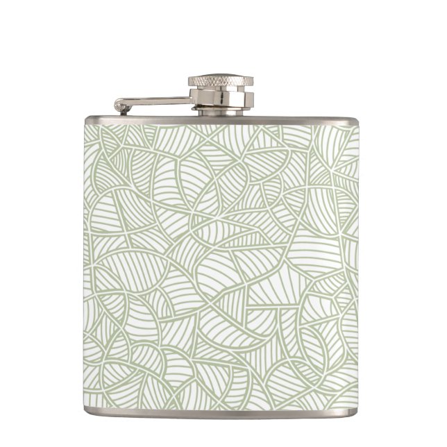 Random Leaf Mosaic Pale Green Hip Flask (Front)