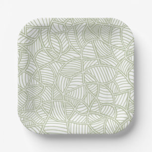 Random Leaf Mosaic Pale Green Paper Plate