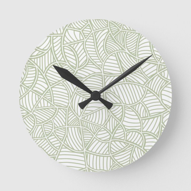 Random Leaf Mosaic Pale Green Round Clock (Front)
