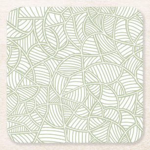 Random Leaf Mosaic Pale Green Square Paper Coaster