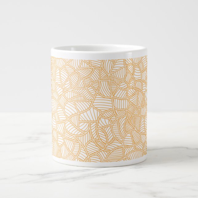 Random Leaf Mosaic Pale Orange Large Coffee Mug (Front)