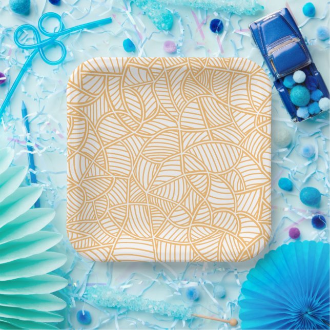 Random Leaf Mosaic Pale Orange Paper Plate (Party)