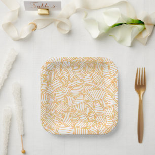 Random Leaf Mosaic Pale Orange Paper Plate