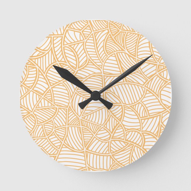Random Leaf Mosaic Pale Orange Round Clock (Front)
