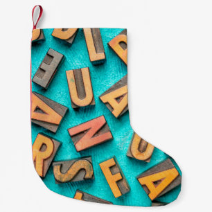 random letters overhead background - vintage lette small christmas stocking