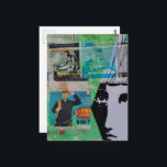 Random Mixed Media Collage Working Men and a Face Postcard<br><div class="desc">A mixed media collage made and photographed by Angelandspot in the year 2026 with a section of a phone book with a man in an orange hardhat and a random face as well as a section of a vintage woodworking book from 1950.</div>