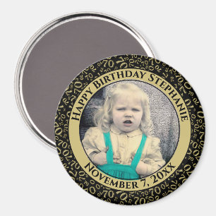 Random Number Pattern 70th Birthday Black/Gold Magnet