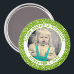 Random Number Pattern 70th Birthday Green/White Magnet<br><div class="desc">Easily personalise the text in the centre of the design using the supplied template. This cool over-the-hill design is a green and white random number pattern with the milestone number 70 repeated in varied sizes and angles in an all-over print. The white ring around the centre has templates for your...</div>