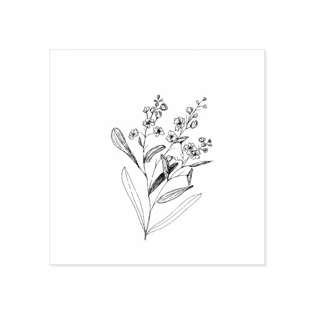 Random Original Hand Drawn Wildflowers Rubber Stamp (Imprint)