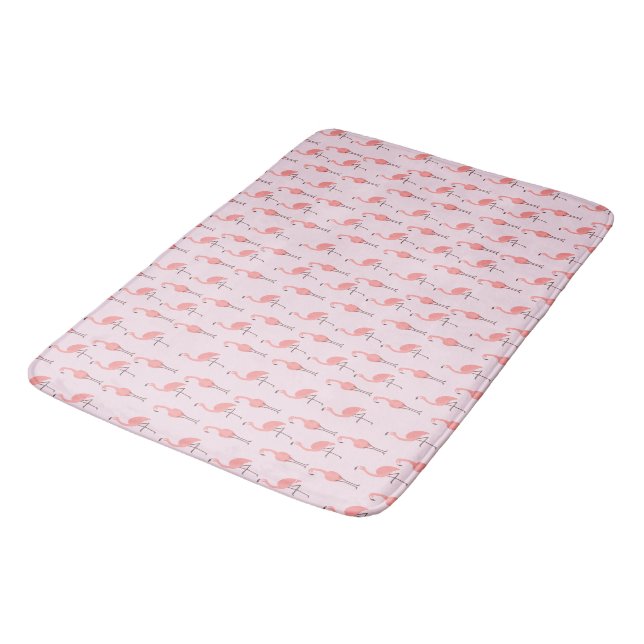 Random Pink Flamingo Bird Pattern Bath Mat (Angled)