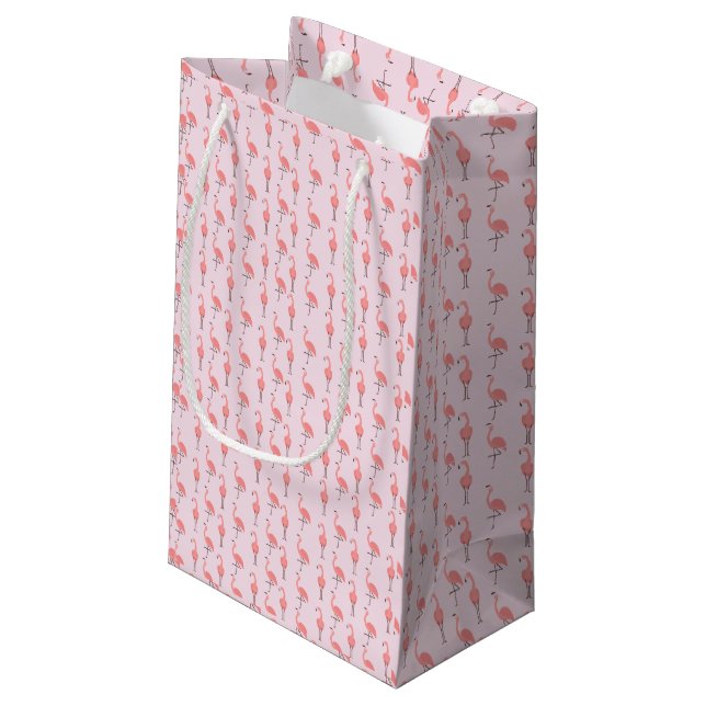 Random Pink Flamingo Bird Pattern Small Gift Bag (Back Angled)