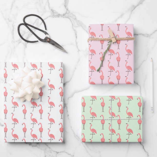 Random Pink Flamingo Bird Pattern Wrapping Paper Sheet (Front)