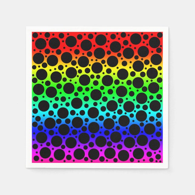 Random Polka Dots - Black on Rainbow Napkin (Front)