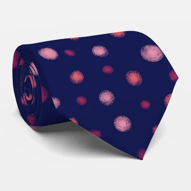 Random Rustic Dots, Coral, Pink, Navy Blue Tie (Rolled)