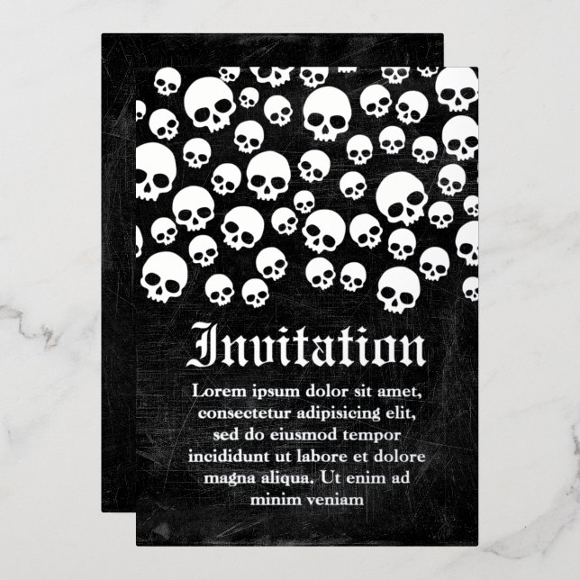 Random Skull Pattern Silver Foil Invitation Card (Front/Back)