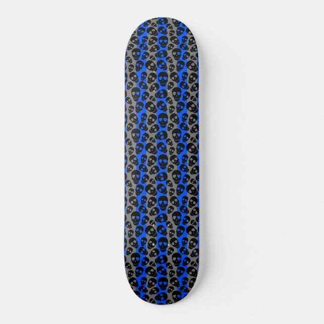 Random Skulls Blue Grey Stripes Skateboard (Front)