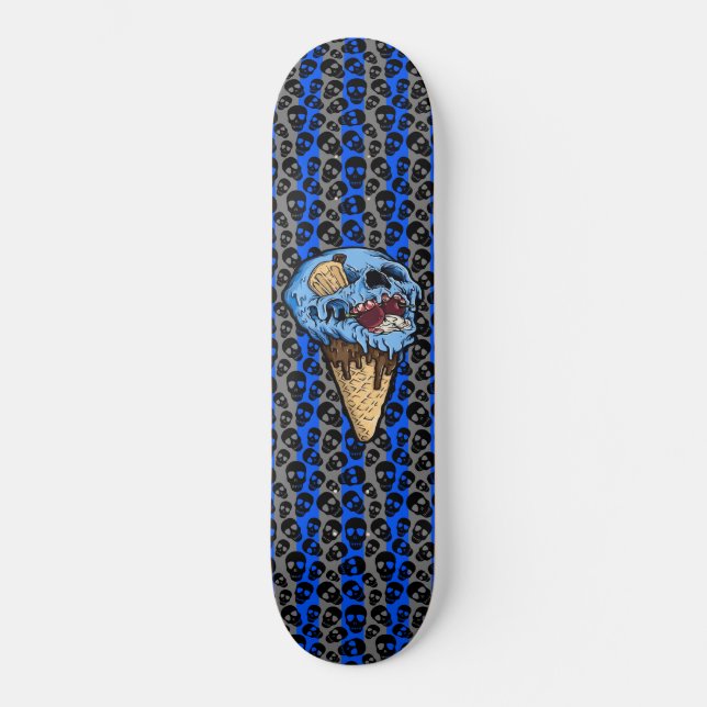 Random Skulls Blue Ice Cream Skull Gravestone Skateboard (Front)