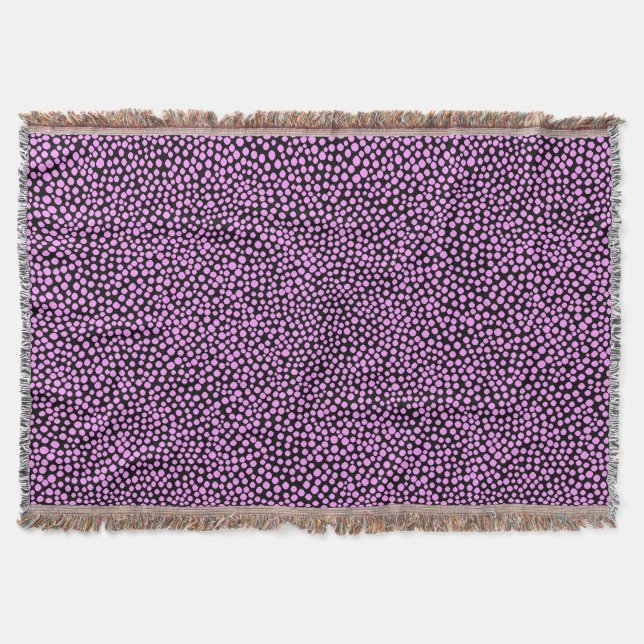 Random Spots - Light Violet on Black Throw Blanket (Front)