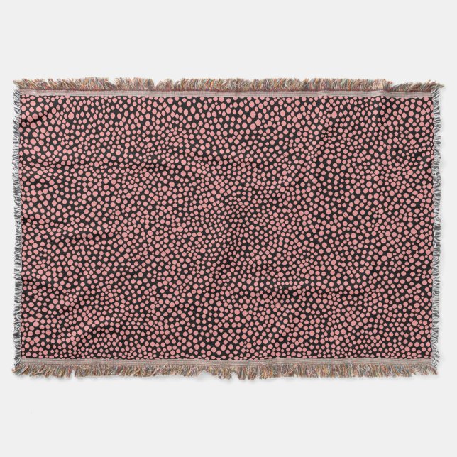 Random Spots - Soft Pink on Black Throw Blanket (Front)